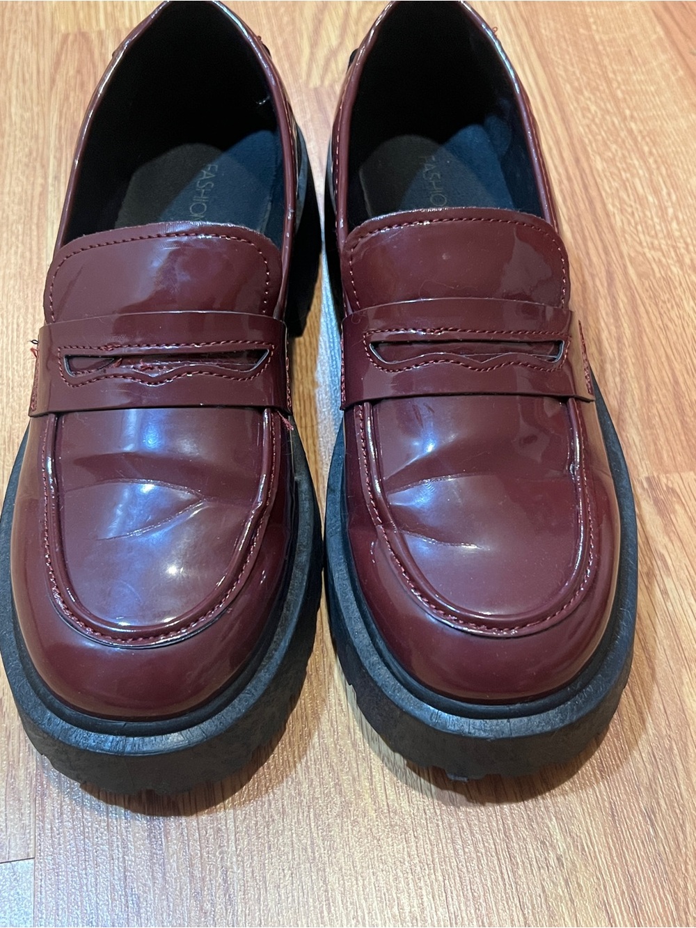 Women’s Patent Leather Burgundy Chunky Loafers